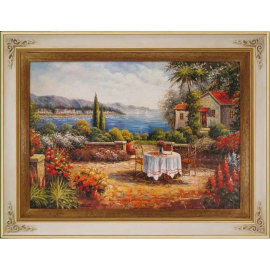 velkorozmerna zatisie morska obraz elegantny klasicky biely orech dreveny ram zlaty vila obciansky obyvacia izba stena dekoracia rustikalna orech obraz malba lameridiana dizajnove obchod.jpg